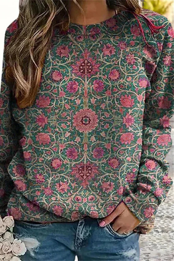 Floral Print Fashionable Crew Neck Sweatshirt