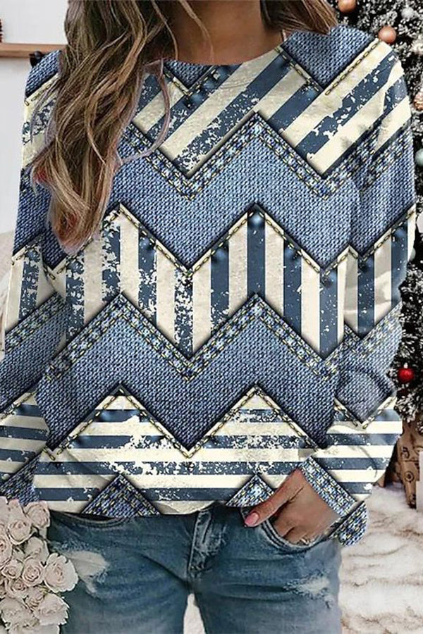 Geometric Print Fashionable Round Neck Sweatshirt