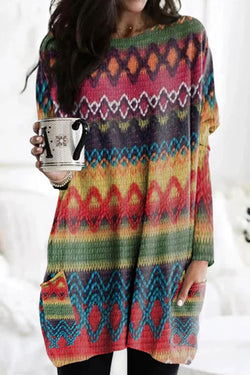 Retro Colorful Sweater Texture Top