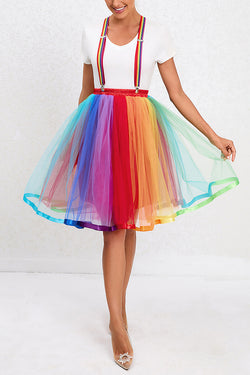 Christmas Multi-layered Rainbow Gauze Suspender Skirt