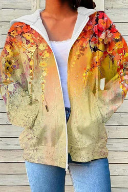 Floral Zip Hooded Sweatshirt Jacket