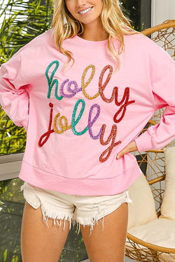 Loose Casual Christmas Sweatshirt with Letters