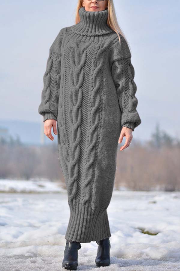 Turtleneck Knitted Long Skirt Sweater