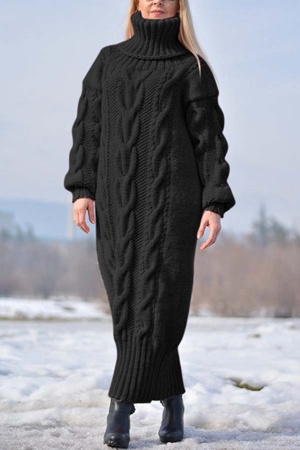 Turtleneck Knitted Long Skirt Sweater