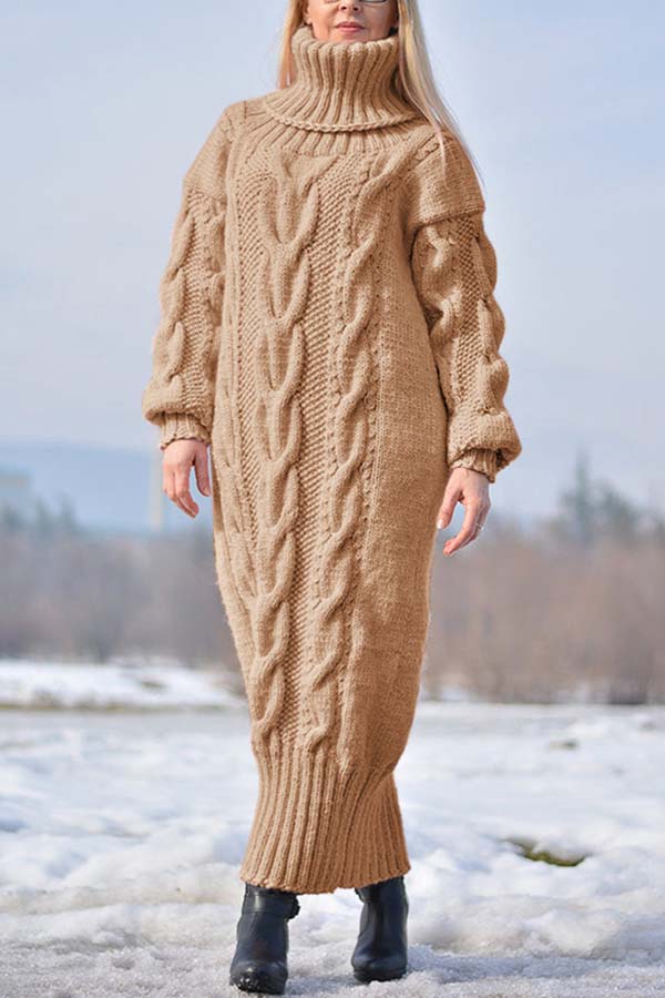 Turtleneck Knitted Long Skirt Sweater