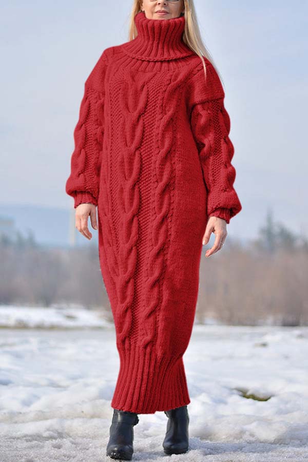 Turtleneck Knitted Long Skirt Sweater