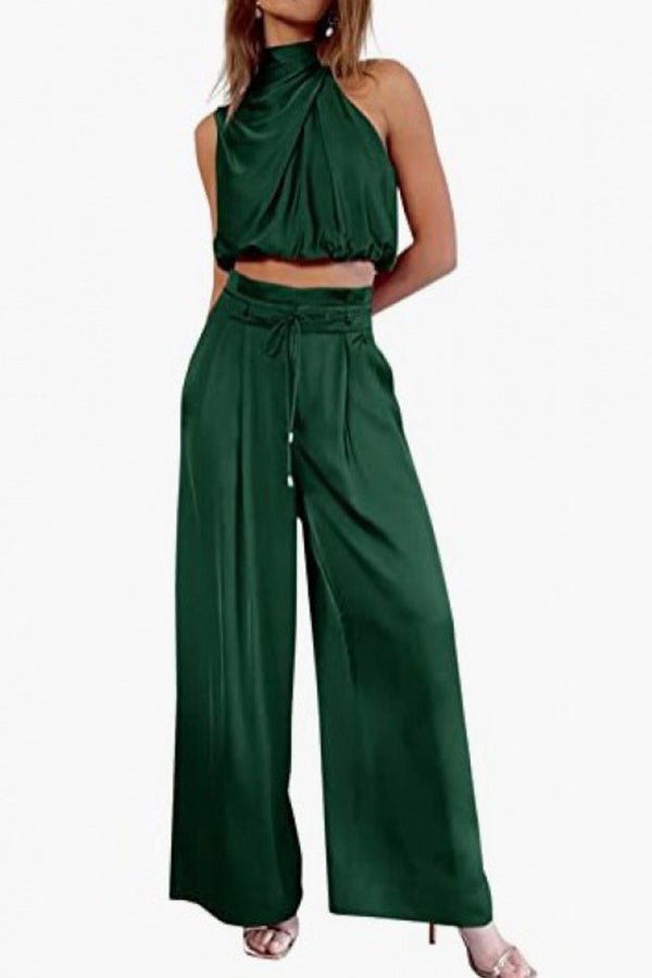 Sleeveless Crop Top Wide Leg Pants Festive Suit