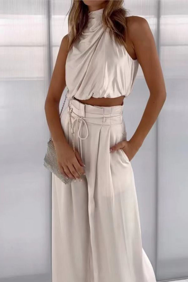 Sleeveless Crop Top Wide Leg Pants Festive Suit