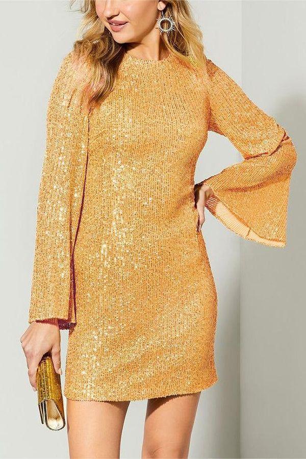 Festive Sequin Bell Sleeve Fashion Dress