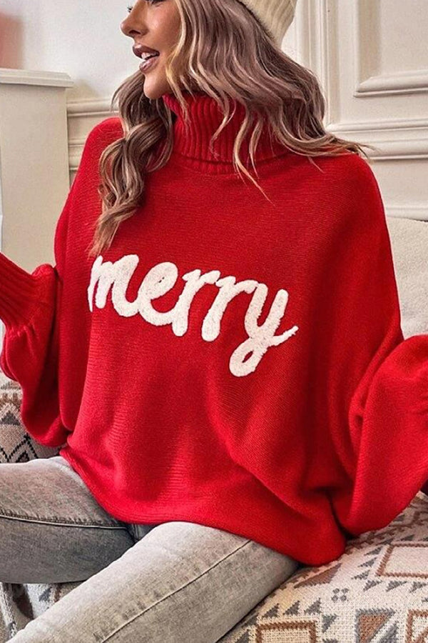 Christmas High Neck Loose Dolman Sleeve Top