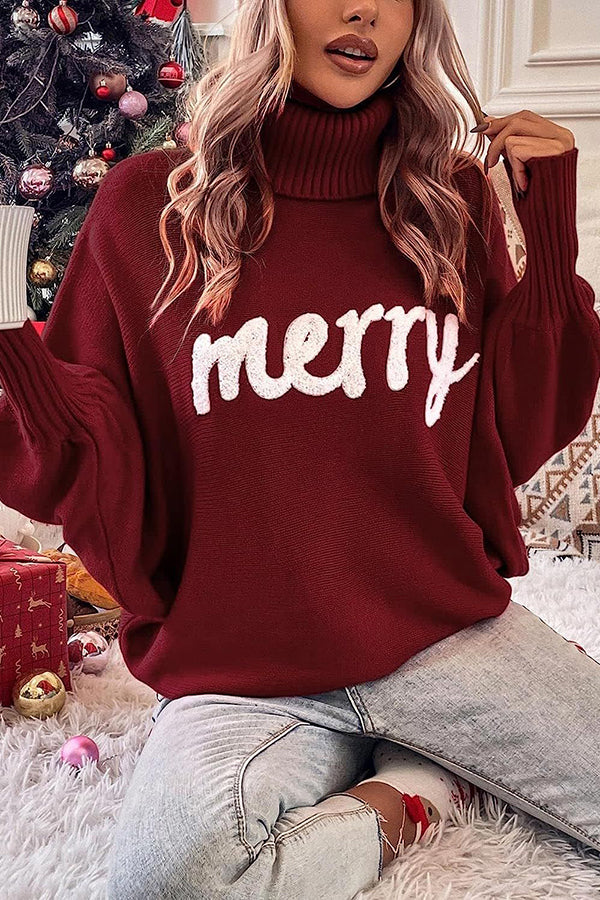 Christmas High Neck Loose Dolman Sleeve Top