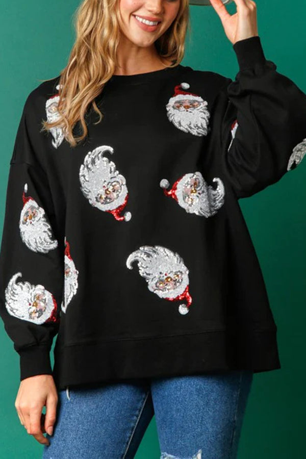 Round Neck Loose Christmas Sequined Sweatshirt