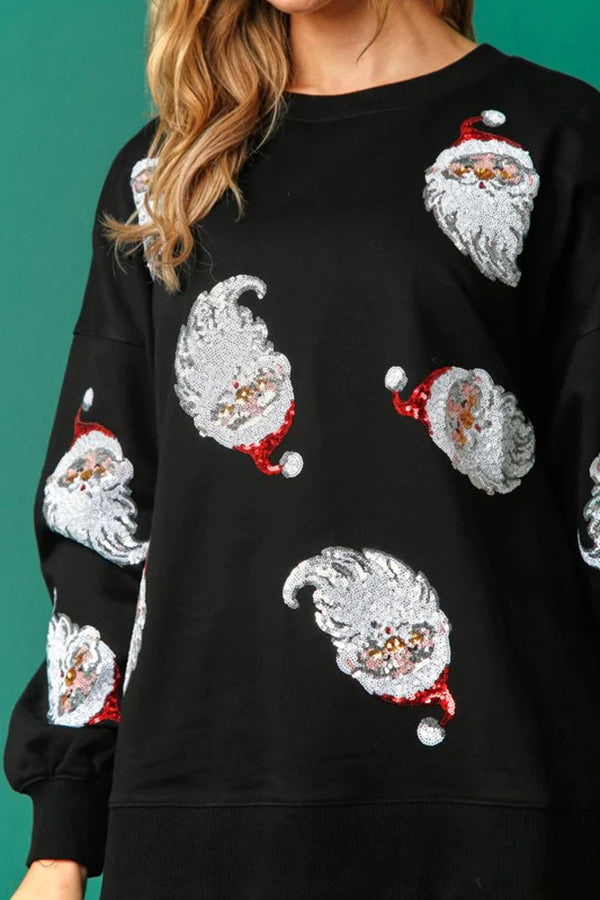 Round Neck Loose Christmas Sequined Sweatshirt