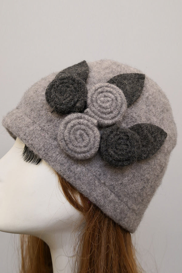 Wool Four-Roll Floral Beanie Hat