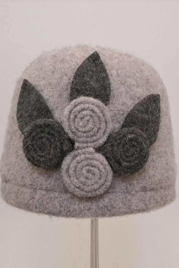 Wool Four-Roll Floral Beanie Hat