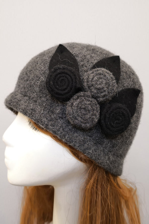 Wool Four-Roll Floral Beanie Hat