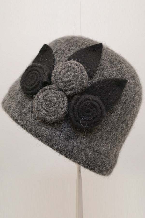 Wool Four-Roll Floral Beanie Hat