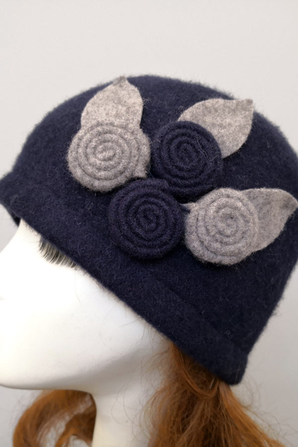 Wool Four-Roll Floral Beanie Hat