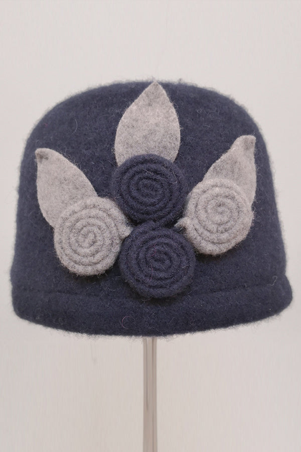 Wool Four-Roll Floral Beanie Hat