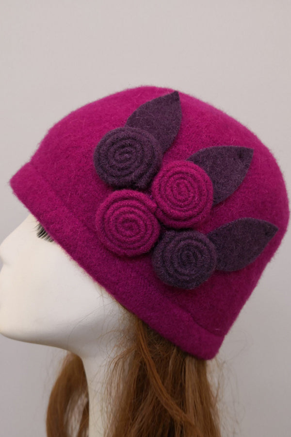 Wool Four-Roll Floral Beanie Hat