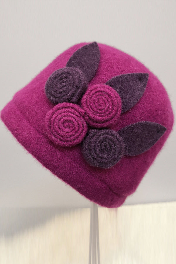 Wool Four-Roll Floral Beanie Hat