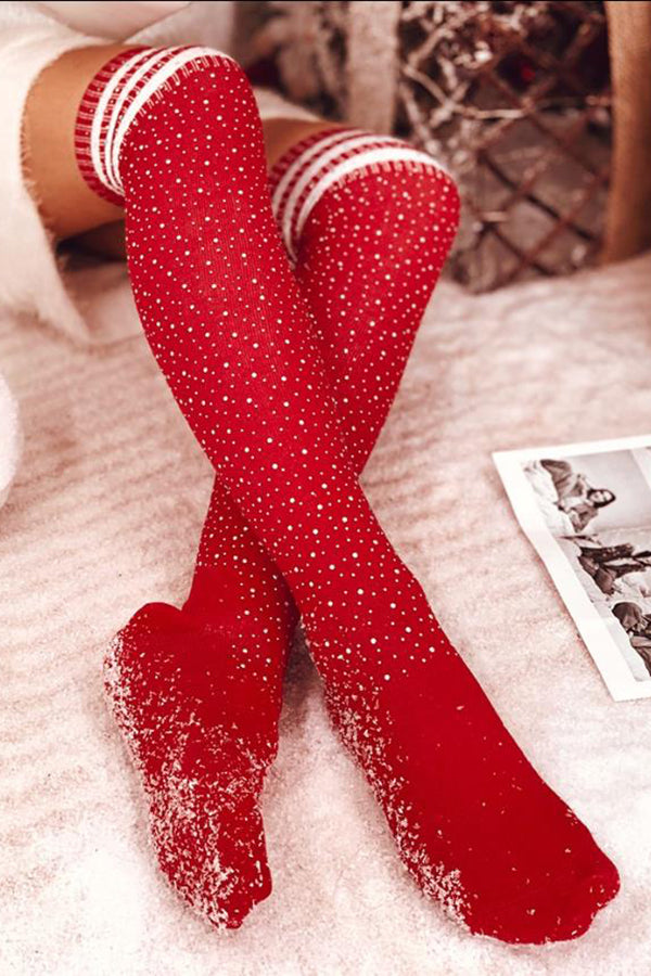 Hot Rhinestoned Over-the-Knee Striped Stockings