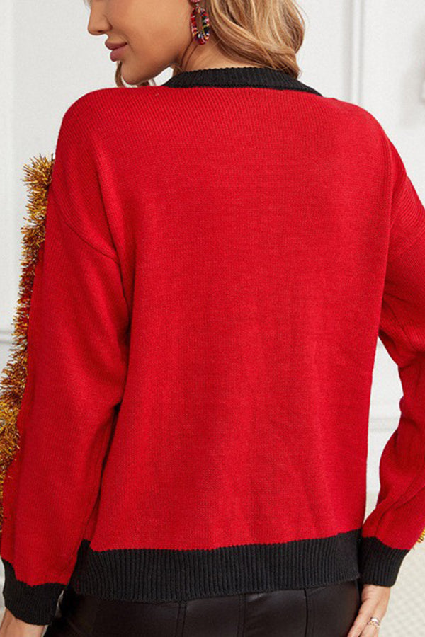 Christmas Print Crew Neck Long Sleeve Sweater