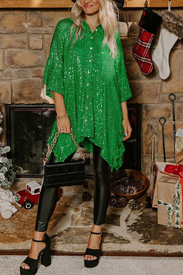 Christmas Mid-Sleeve Sequined Shirt