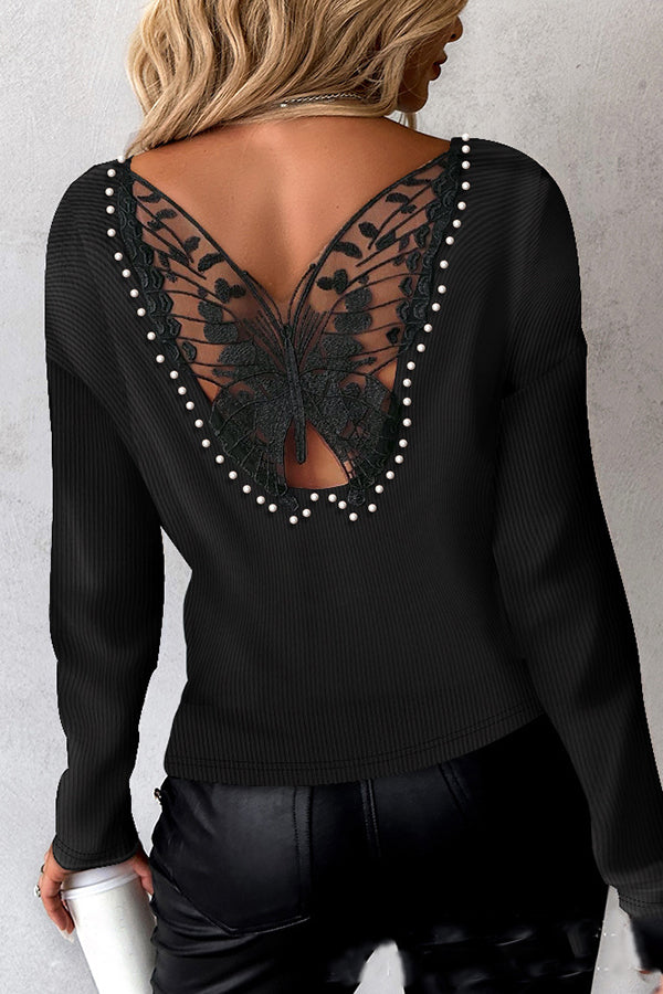 Butterfly Lace Beaded Back Top