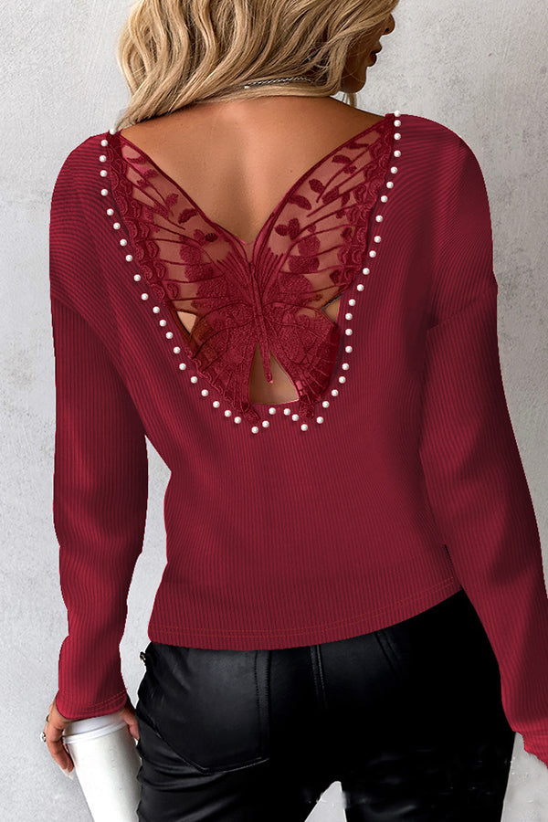 Butterfly Lace Beaded Back Top