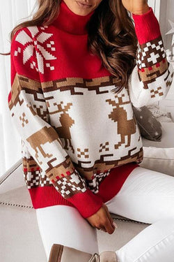 Turtleneck Elk Christmas Jacquard Knit Sweater