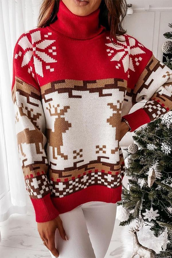 Turtleneck Elk Christmas Jacquard Knit Sweater