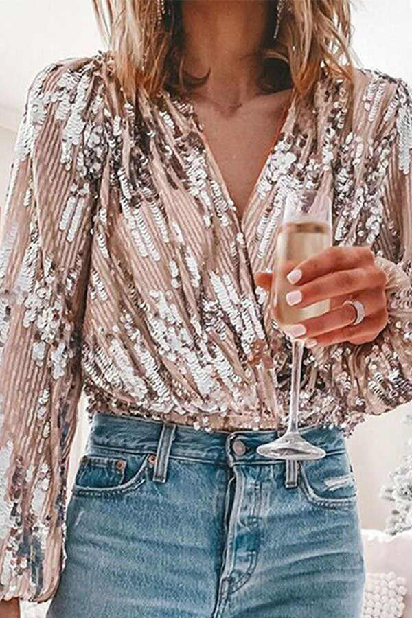 Party Sequin V-Neck Top