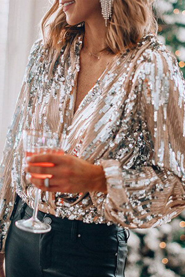 Party Sequin V-Neck Top