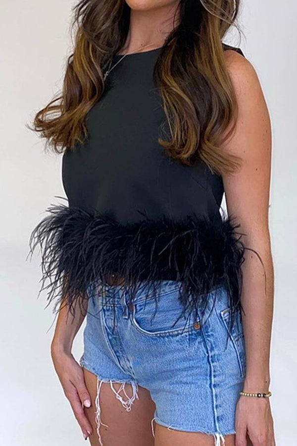 Hem Panel Feather Sleeveless Tank Top