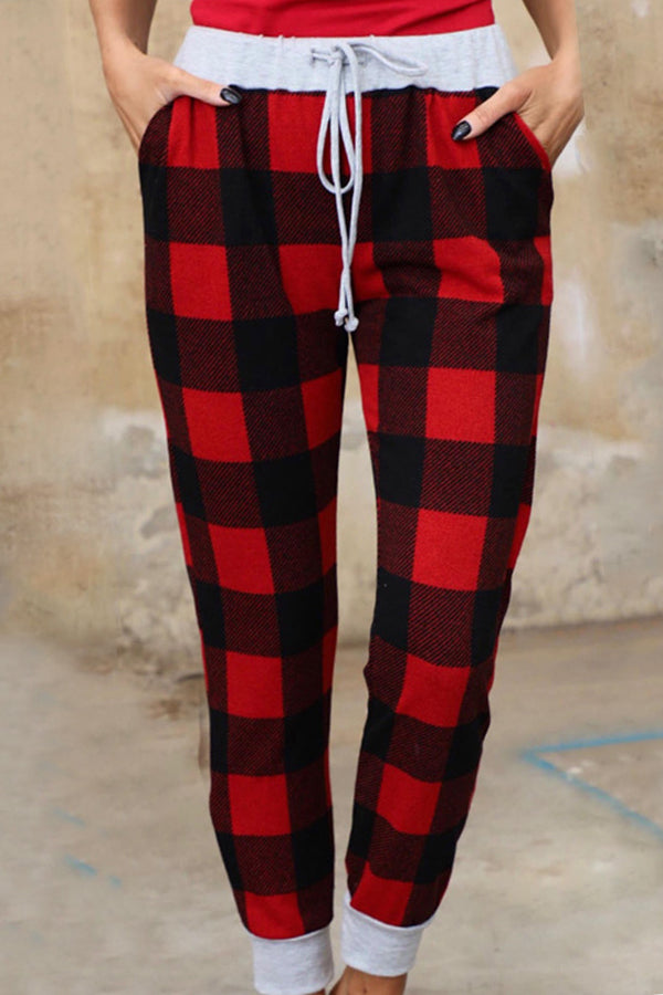 Christmas Print Plaid Lace-Up Lounge Pants