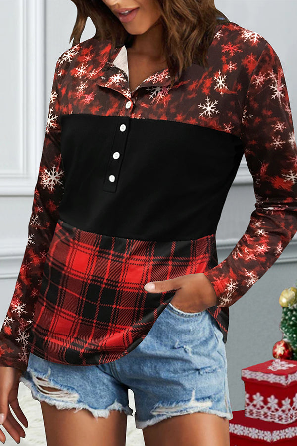 Christmas Pattern Panel Crew Neck Top