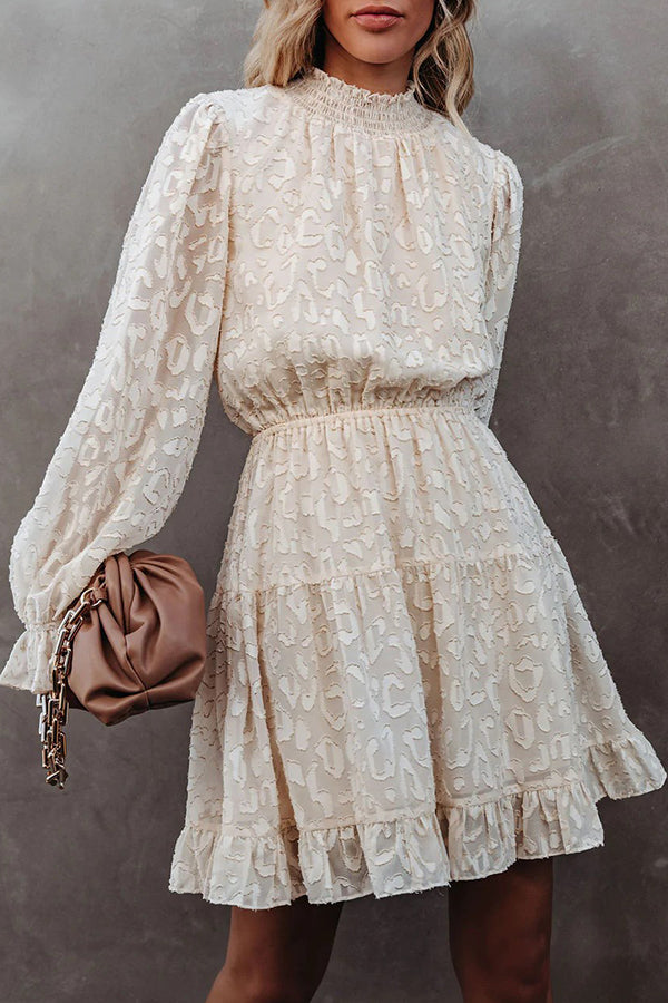 Jacquard Ruffled Long-sleeve Dress