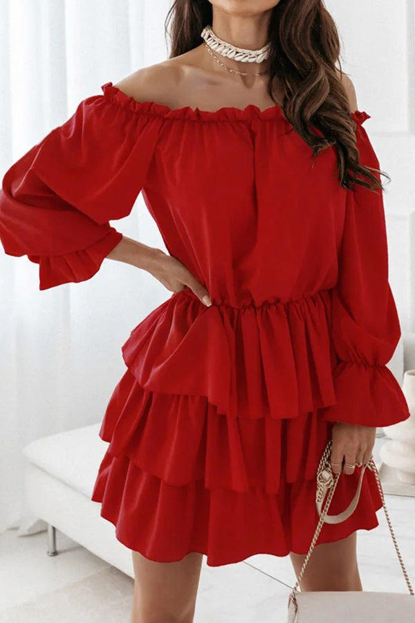 Solid Color One-neck Off-the-shoulder Irregular Dress