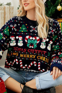 Cute Christmas element loose crew neck sweater