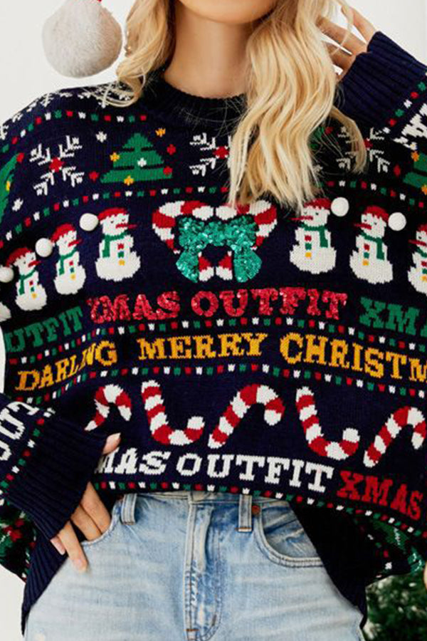 Cute Christmas element loose crew neck sweater