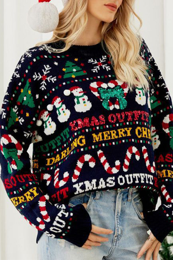 Cute Christmas element loose crew neck sweater