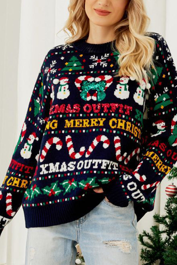 Cute Christmas element loose crew neck sweater