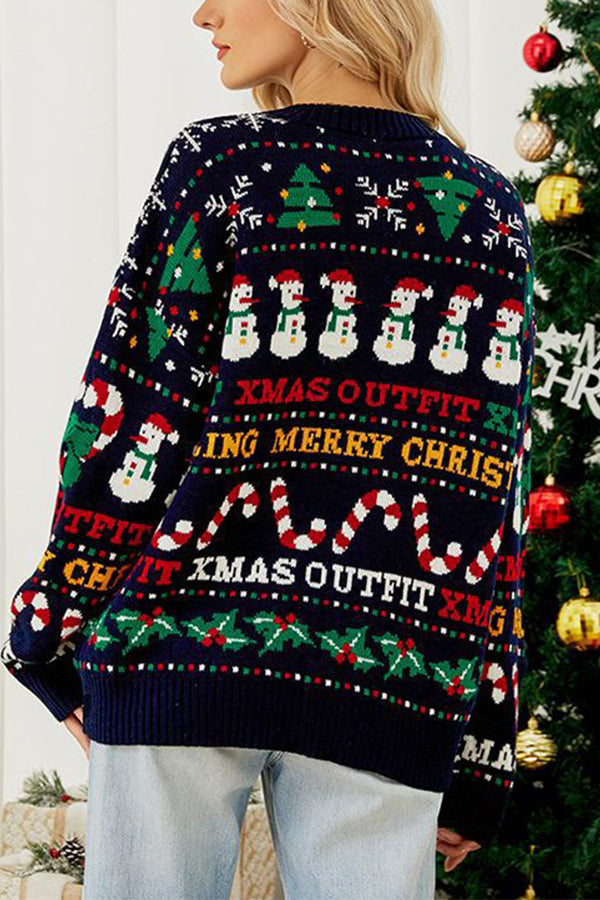 Cute Christmas element loose crew neck sweater