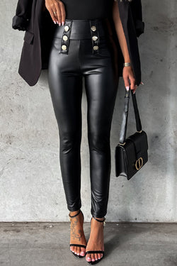 Straightforward Skinny Button-up Casual Leather Pants