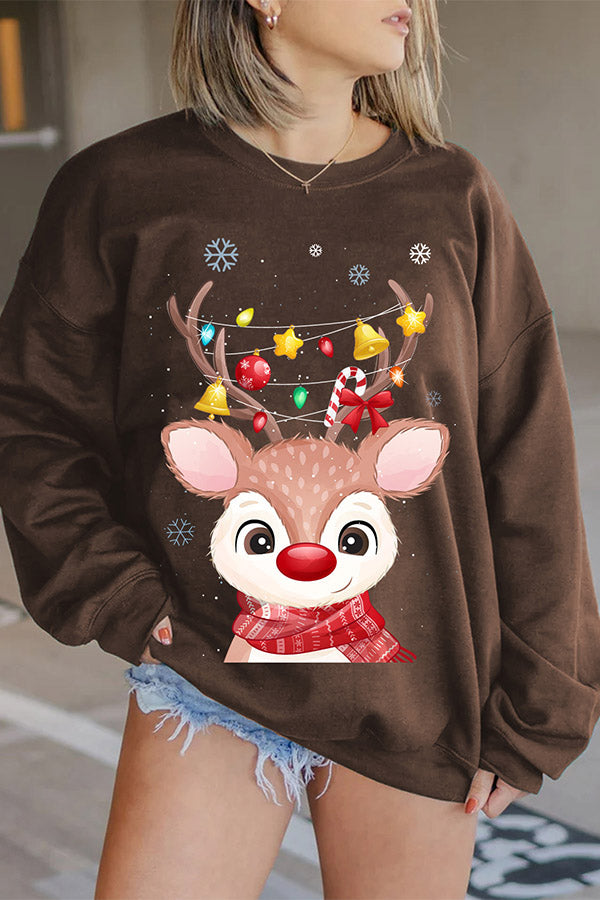 Christmas Cute Elk 3D Printing Long-sleeved Round Neck Sweater