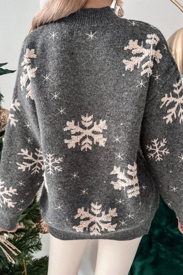 Christmas Themed Snow Towel Embroidered Turtleneck Sweater