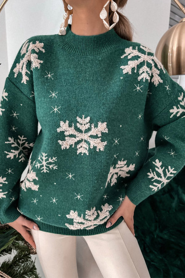 Christmas Themed Snow Towel Embroidered Turtleneck Sweater