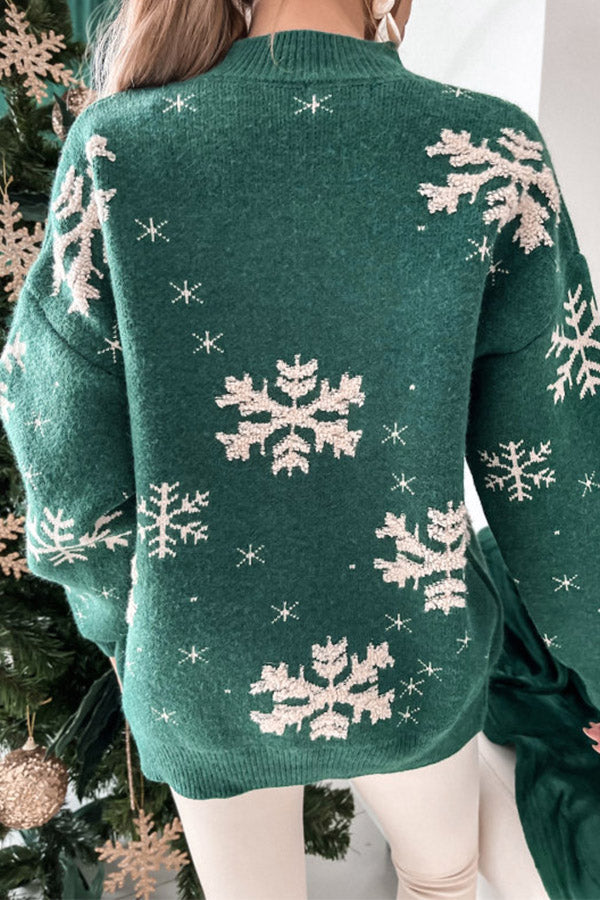 Christmas Themed Snow Towel Embroidered Turtleneck Sweater