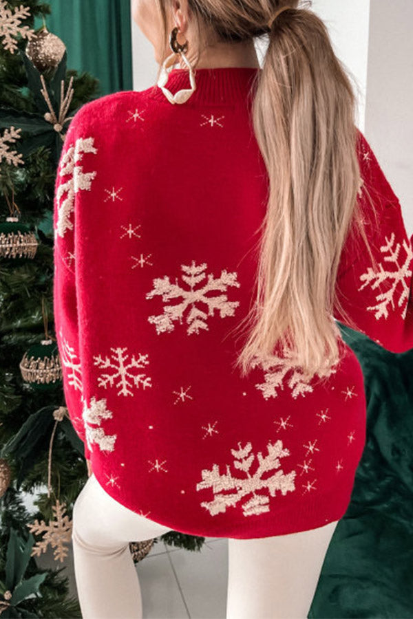 Christmas Themed Snow Towel Embroidered Turtleneck Sweater